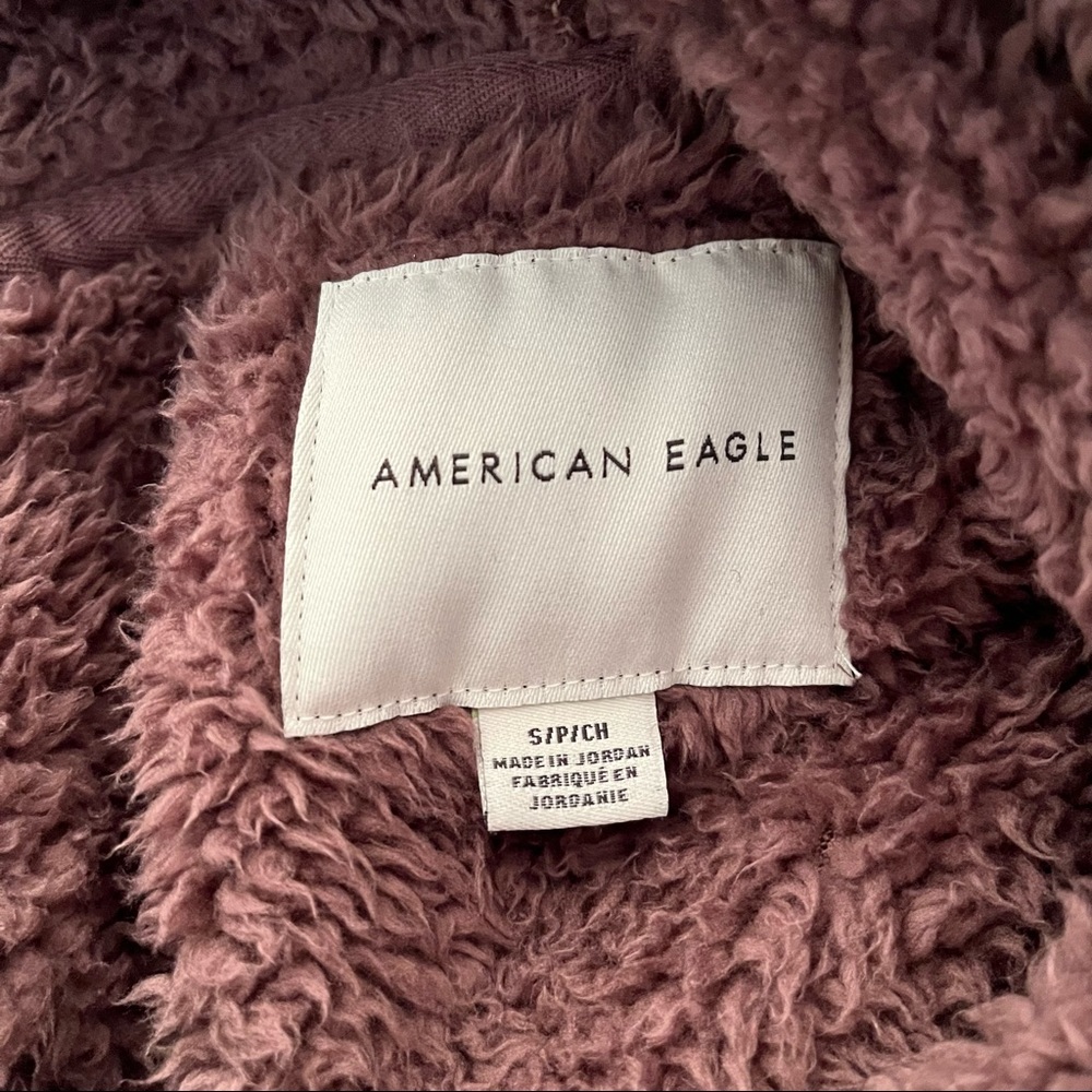 American Eagle Fluffy Sherpa Hooded Teddy Sweater in Dark Plum - Picture 5 of 6